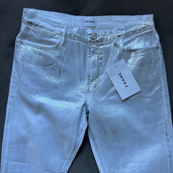 FRAME Le High Straight White/Silver Coated Jeans NWT - Picture 8 of 10